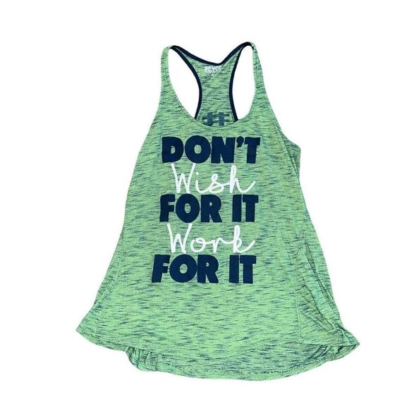 EVCR “Don’t Wish For It Work For It” Blue & Green Razor Back Athletic Tank Size - Picture 1 of 5